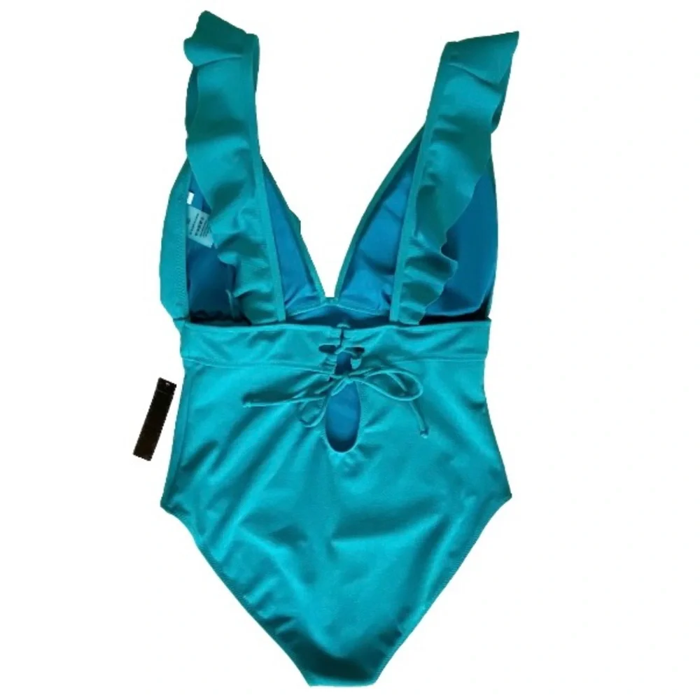 🆕 Coco Cabaña Swimsuit Women’s XL Teal Blue Ruffle V-Neck One Piece Bathing Suit